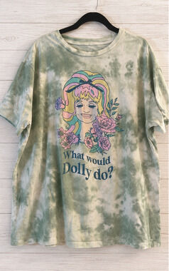 Dolly Parton What Would Dolly Do ? Tie Dye Graphic T-Shirt Green Adult XL